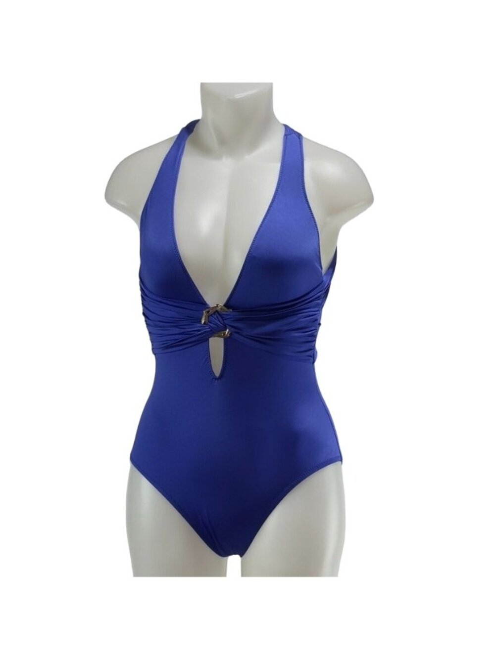 TRINA TURK Women's Swimsuit Blue Open Tie Closure Gold-tone Metal Accent Size 4